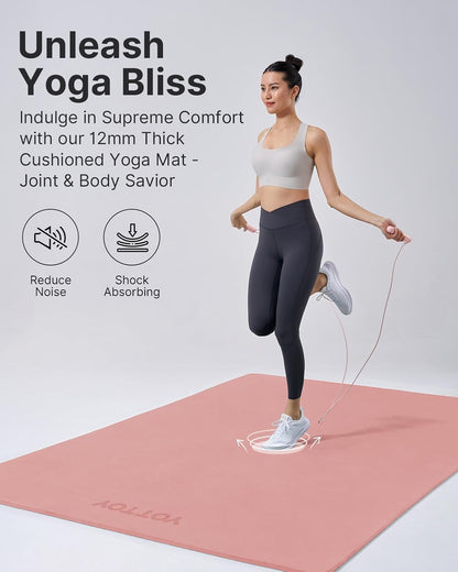 Large Yoga Mat (75 * 52 * 1/2inch),Extra Wide TPE Exercise Mat,Non-Slip Workout Mat for Pilates, Fitness, Barefoot, Home Gym Studio with Strap and Towel
