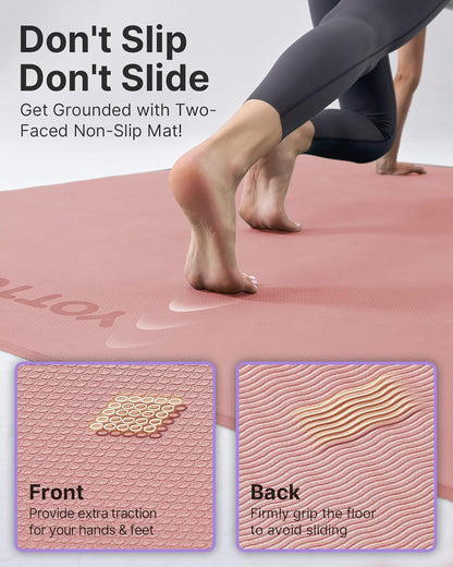 Large Yoga Mat (75 * 52 * 1/2inch),Extra Wide TPE Exercise Mat,Non-Slip Workout Mat for Pilates, Fitness, Barefoot, Home Gym Studio with Strap and Towel