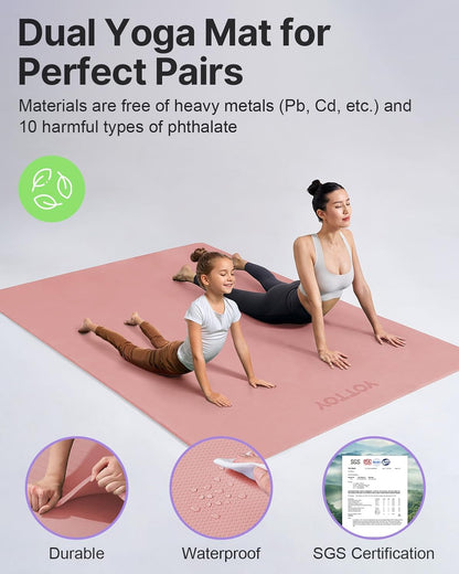 Large Yoga Mat (75 * 52 * 1/2inch),Extra Wide TPE Exercise Mat,Non-Slip Workout Mat for Pilates, Fitness, Barefoot, Home Gym Studio with Strap and Towel