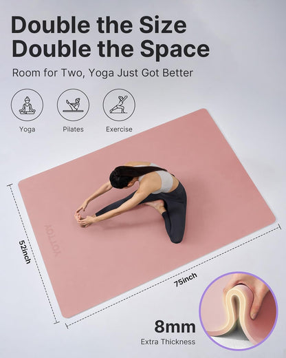 Large Yoga Mat (75 * 52 * 1/2inch),Extra Wide TPE Exercise Mat,Non-Slip Workout Mat for Pilates, Fitness, Barefoot, Home Gym Studio with Strap and Towel