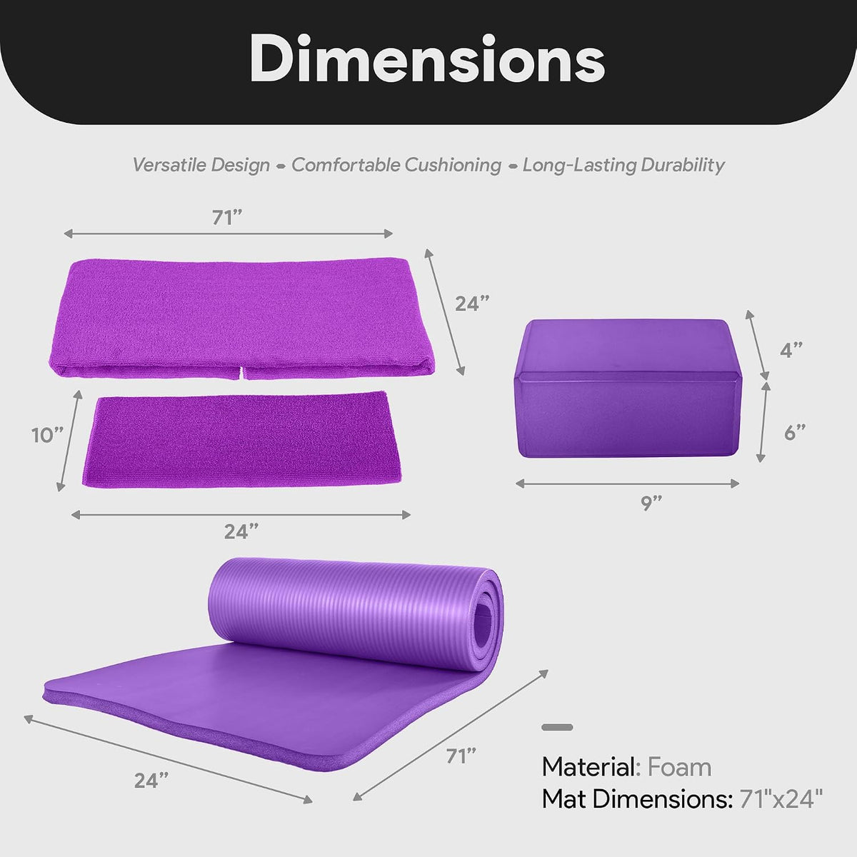 BalanceFrom 7-Piece Yoga Set with 71x24x1 Inches Extra Thick Mat and Carrying Sling – Includes 2 Blocks, Stretch Strap, 2 Towels, and Knee Pad for Home, Studio, and Gym Workouts