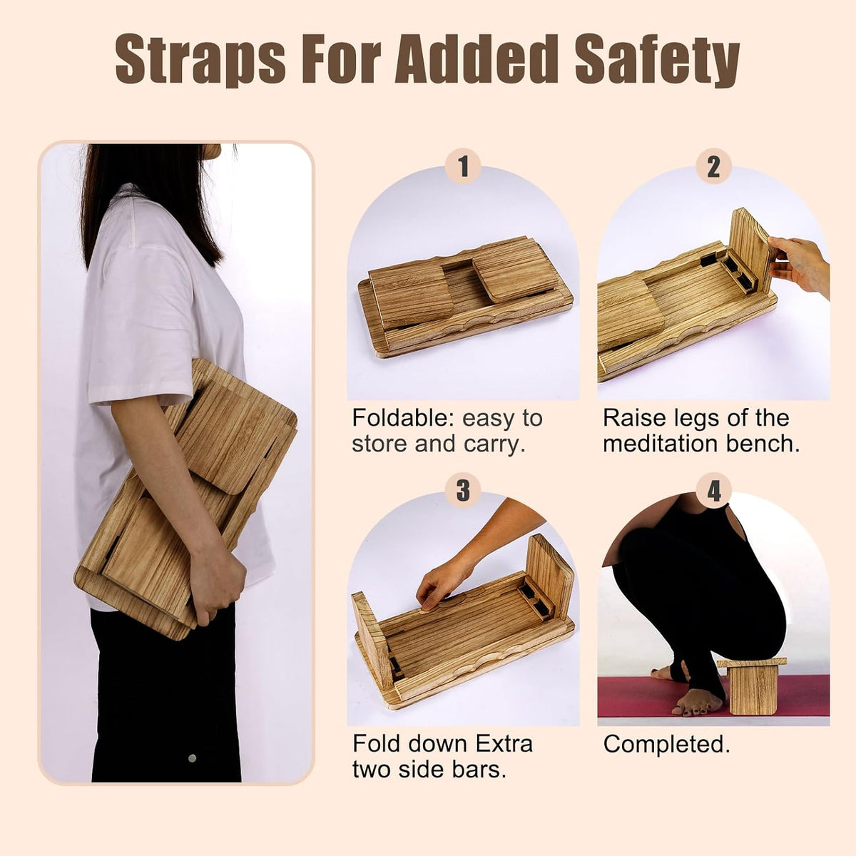 Meditation Bench Kneeling Stool Foldable Wooden Prayer Seat
