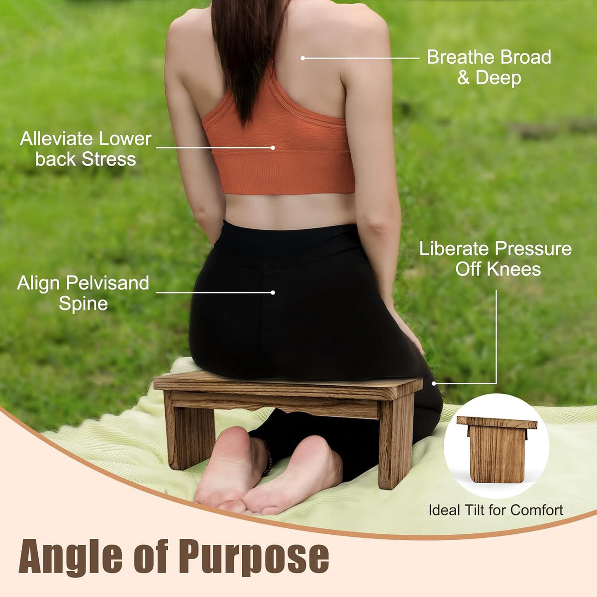 Meditation Bench Kneeling Stool Foldable Wooden Prayer Seat