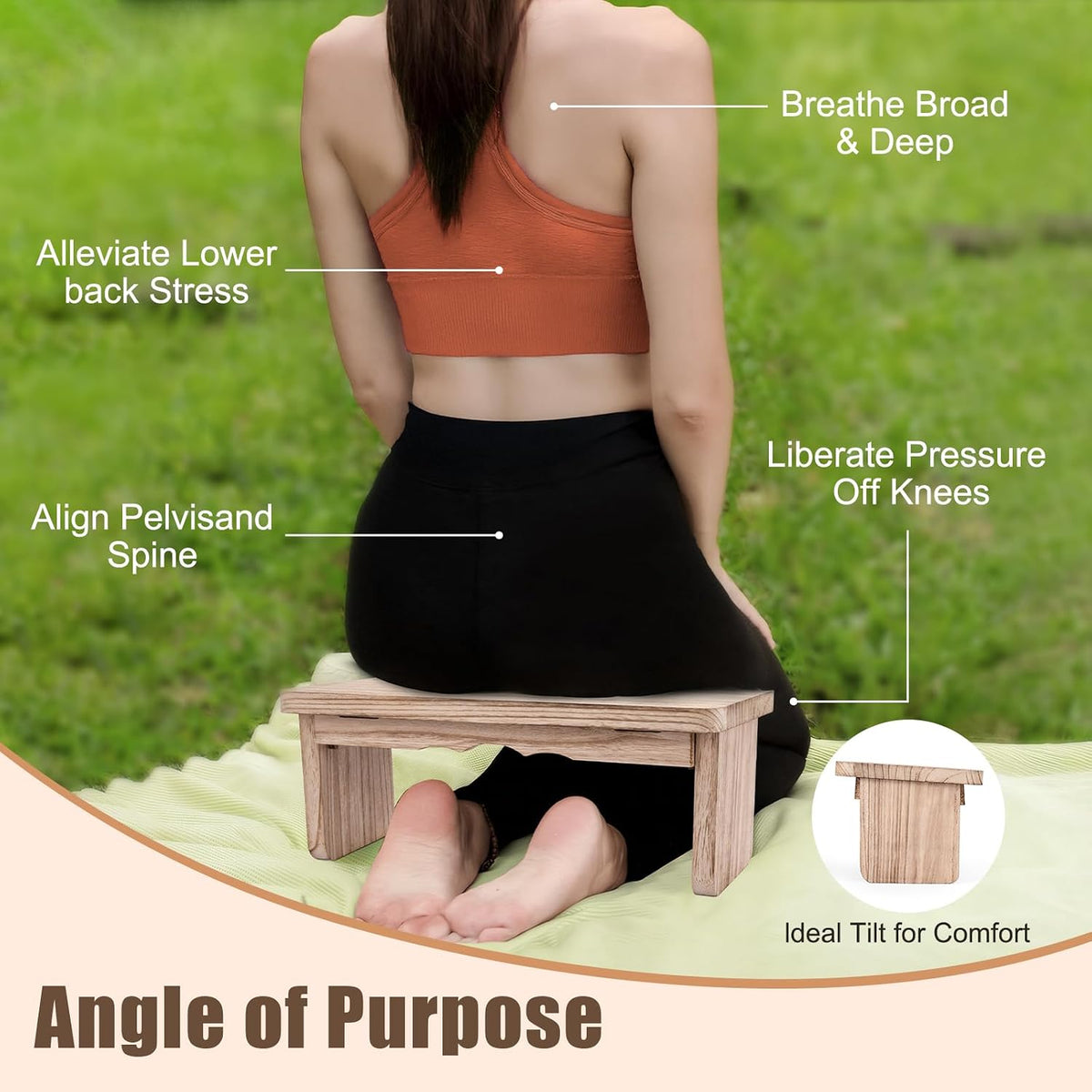 Meditation Bench Kneeling Stool Foldable Wooden Prayer Seat
