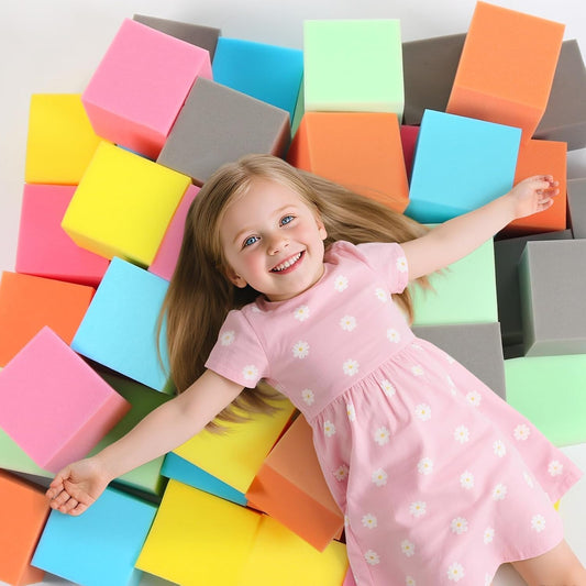 24PCS Foam Cubes 5"x5"x5"- Foam Pit Blocks Set, Soft Stacking Blocks for Indoor Games,Trampolines, Gymnastics, Parkour & Action Sport (6 Colors)