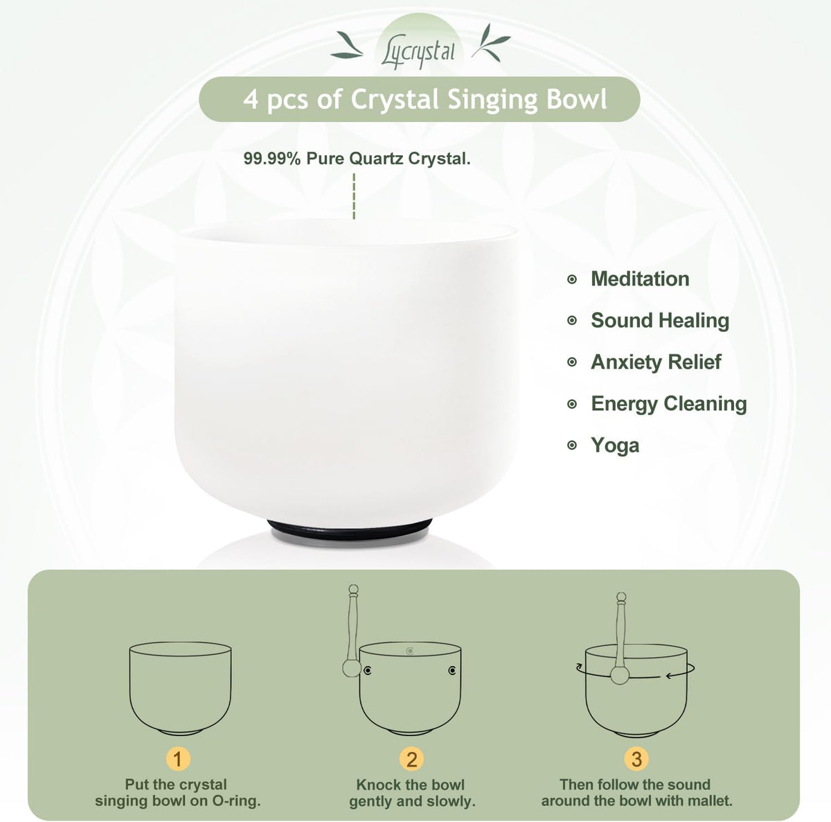 Couple of 2 PCS Yin and Yang Crystal Singing Bowl Set 8 Inch Black and 10 Inch White Mutual Attraction Bowls