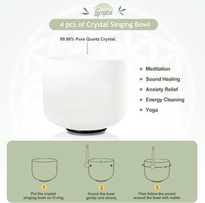 Couple of 2 PCS Yin and Yang Crystal Singing Bowl Set 8 Inch Black and 10 Inch White Mutual Attraction Bowls