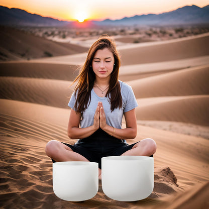 Couple of 2 PCS Yin and Yang Crystal Singing Bowl Set 8 Inch Black and 10 Inch White Mutual Attraction Bowls