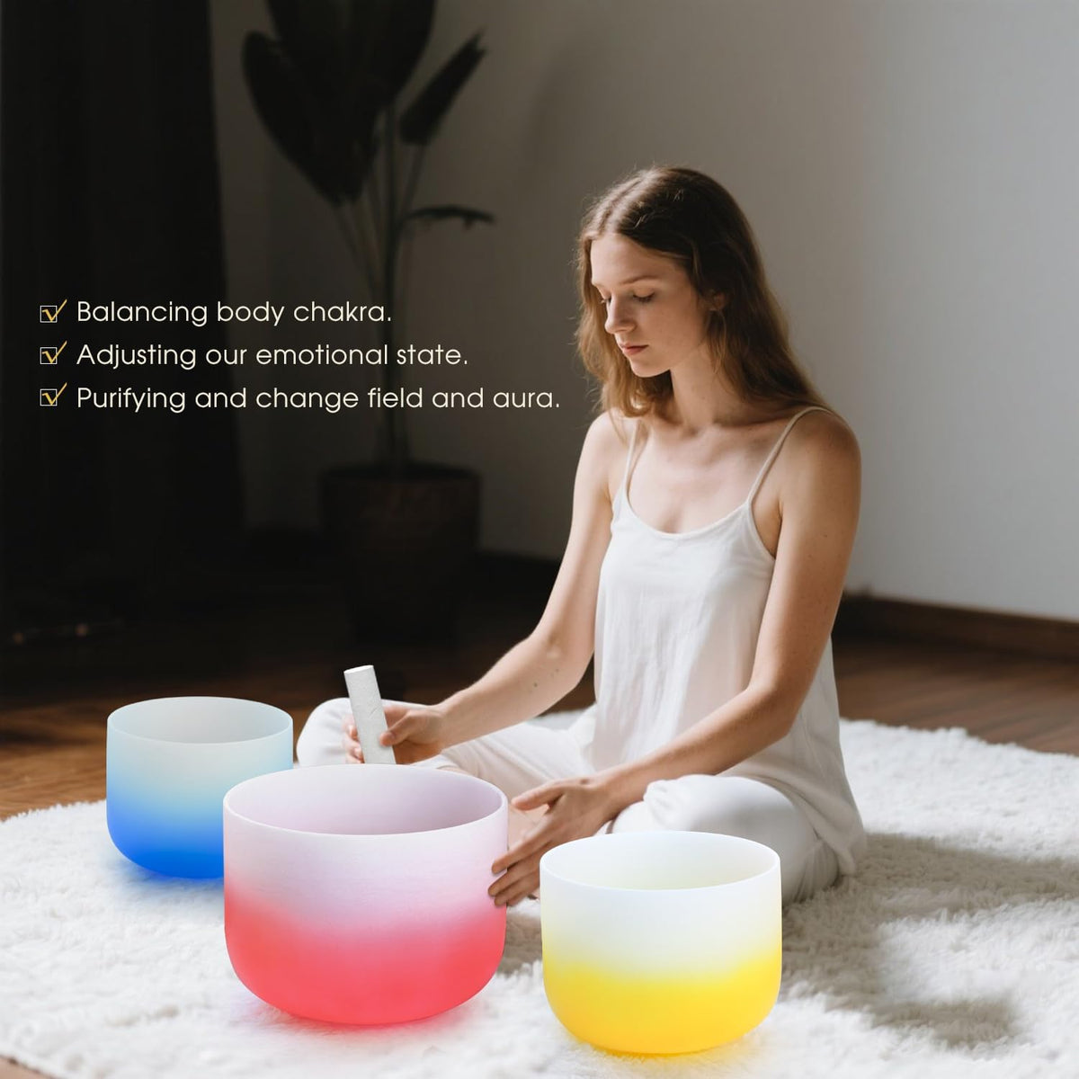 Couple of 2 PCS Yin and Yang Crystal Singing Bowl Set 8 Inch Black and 10 Inch White Mutual Attraction Bowls