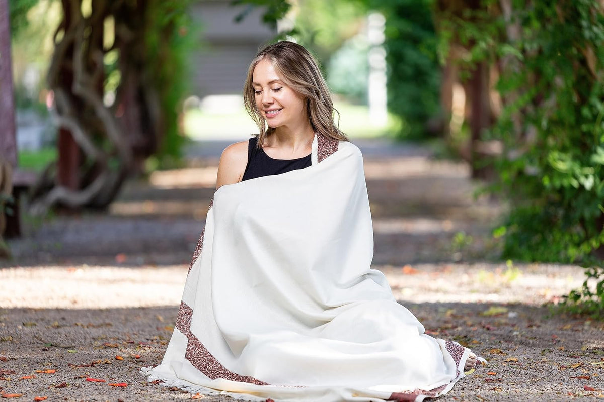 Soft Premium Wool Blend Meditation Shawl - Large Unisex Prayer Wrap, Oversize Scarf & Versatile Blanket