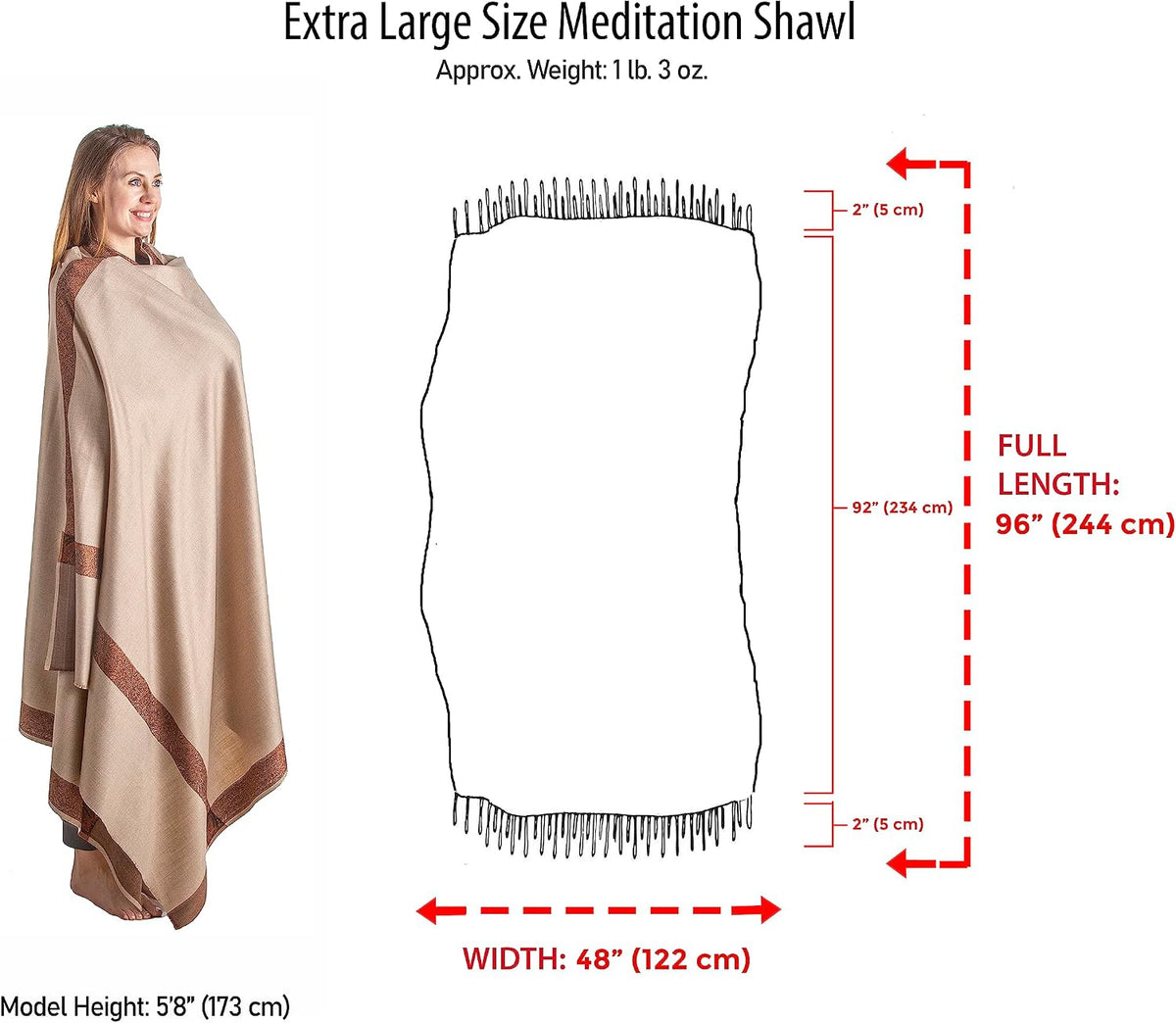 Soft Premium Wool Blend Meditation Shawl - Large Unisex Prayer Wrap, Oversize Scarf & Versatile Blanket