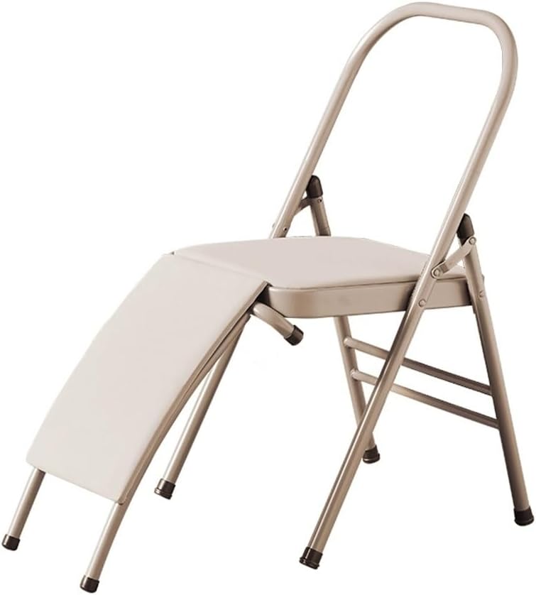 Yoga Auxiliary Chair, Iyengar Yoga Chair, Backless Yoga Chair with Lumbar Back Support, Balance Handstand, Folding Yoga Chair for Adults, Beige(Beige)