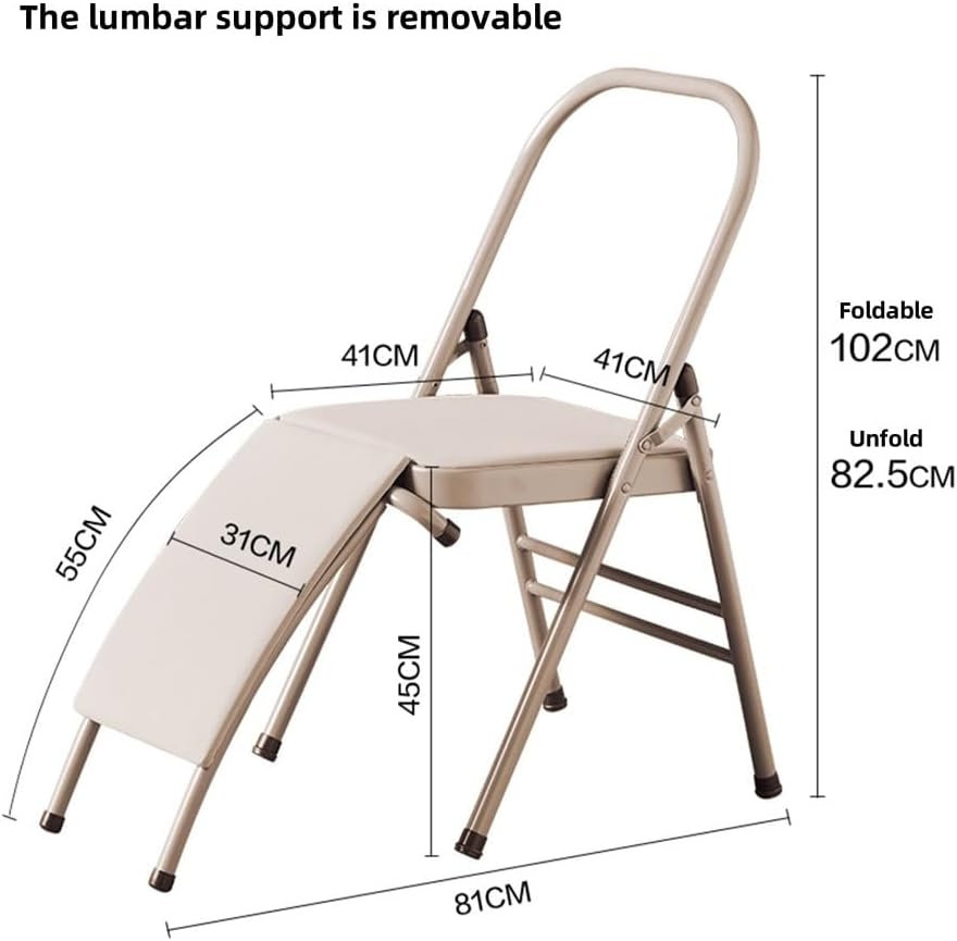 Yoga Auxiliary Chair, Iyengar Yoga Chair, Backless Yoga Chair with Lumbar Back Support, Balance Handstand, Folding Yoga Chair for Adults, Beige(Beige)
