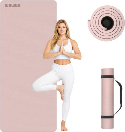 TPE Yoga Mat 72"x26"x0.4" Thick Non Slip Exercise Fitness Mat