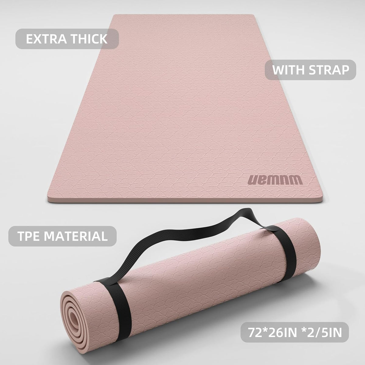 TPE Yoga Mat 72"x26"x0.4" Thick Non Slip Exercise Fitness Mat