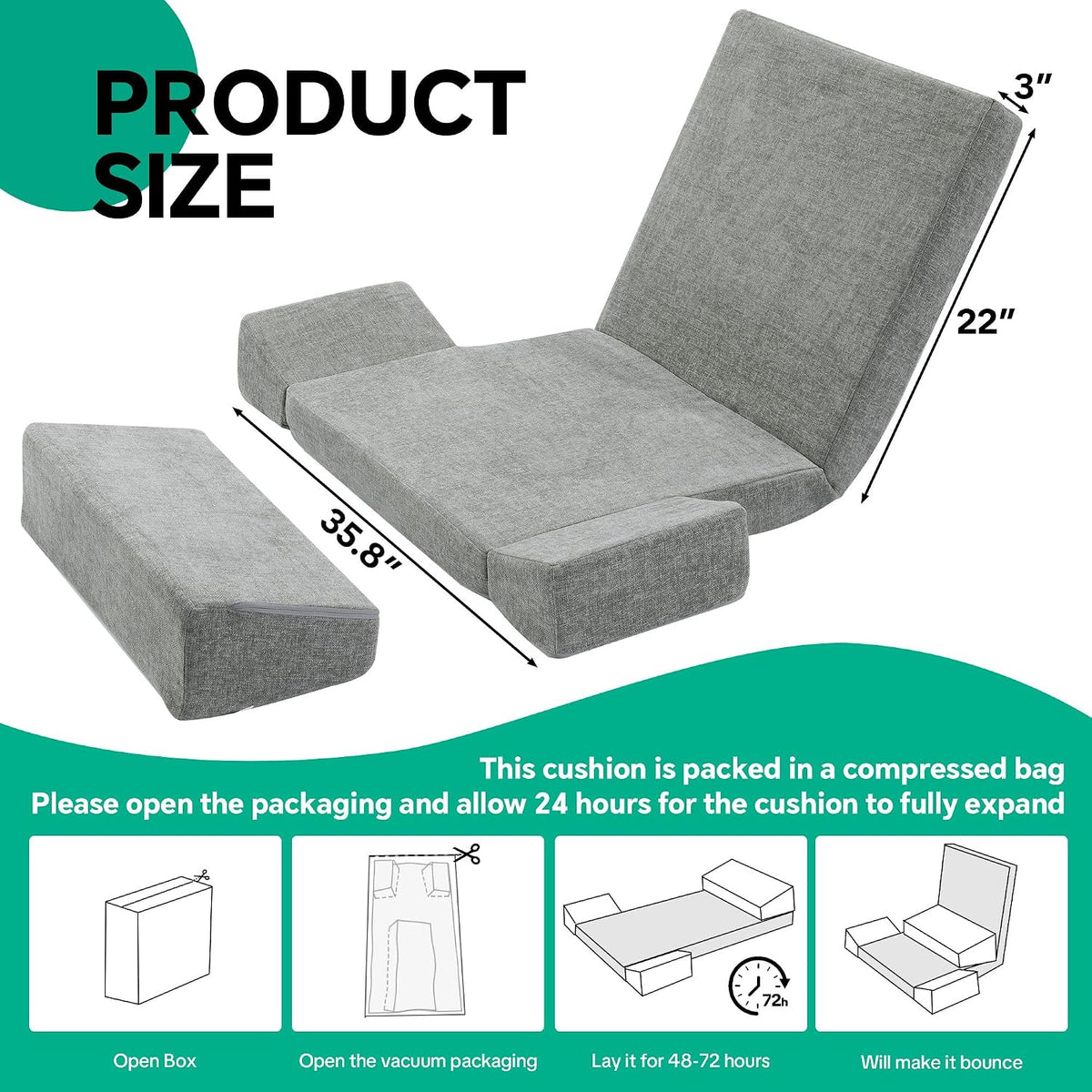 Pro Meditation Cushion Set with Adjustable Back Support, Large 3-in-1 Floor Sitting Chair for Yoga & Meditation, Extra Thick Yoga Pillows for Adults with Knee Support, Grey