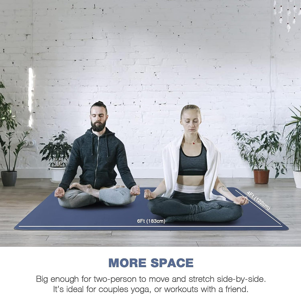 Large Yoga Mat for Men and Women 1/4 & 2/5 Inch Extra Thick TPE Fitness Mat for Home Gym Workout, Non-Slip, Eco Friendly Exercise Mat for Yoga, Pilates, Stretching, Meditation