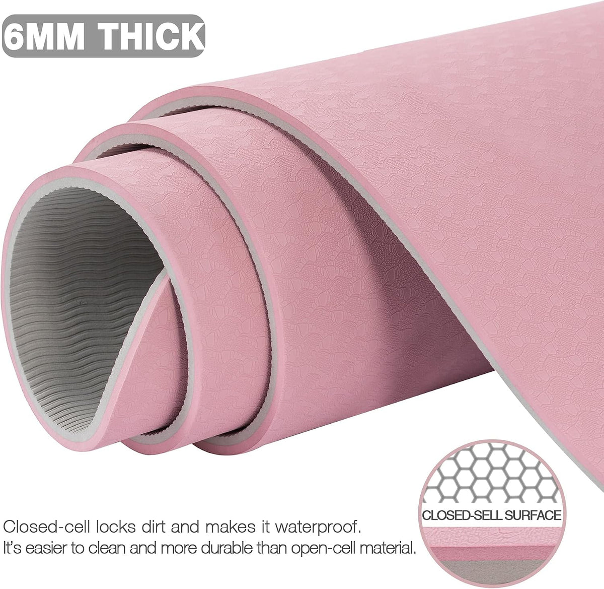 Large Yoga Mat for Men and Women 1/4 & 2/5 Inch Extra Thick TPE Fitness Mat for Home Gym Workout, Non-Slip, Eco Friendly Exercise Mat for Yoga, Pilates, Stretching, Meditation