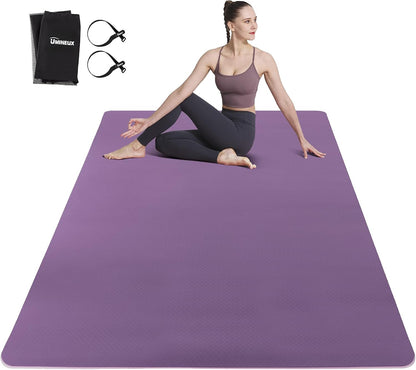 Large Yoga Mat for Men and Women 1/4 & 2/5 Inch Extra Thick TPE Fitness Mat for Home Gym Workout, Non-Slip, Eco Friendly Exercise Mat for Yoga, Pilates, Stretching, Meditation