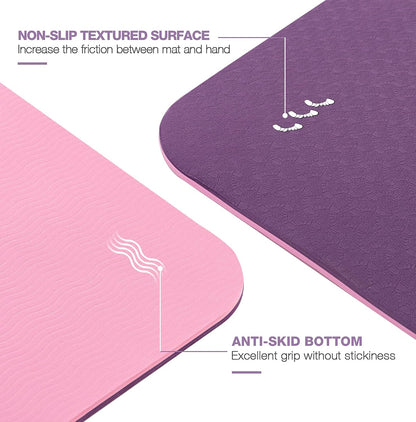 Large Yoga Mat for Men and Women 1/4 & 2/5 Inch Extra Thick TPE Fitness Mat for Home Gym Workout, Non-Slip, Eco Friendly Exercise Mat for Yoga, Pilates, Stretching, Meditation