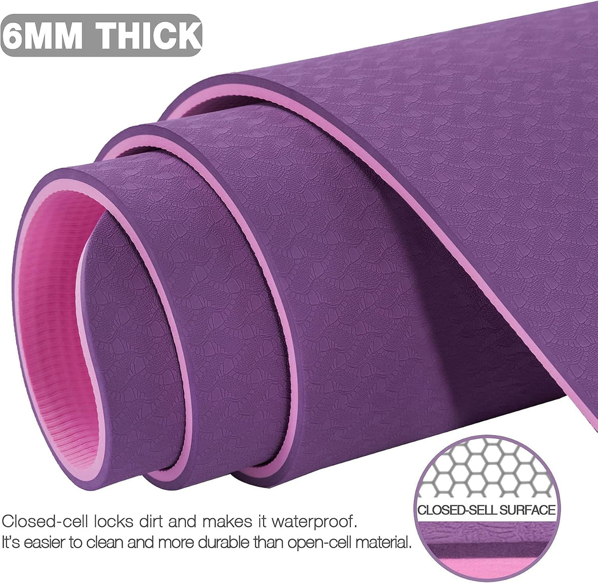 Large Yoga Mat for Men and Women 1/4 & 2/5 Inch Extra Thick TPE Fitness Mat for Home Gym Workout, Non-Slip, Eco Friendly Exercise Mat for Yoga, Pilates, Stretching, Meditation