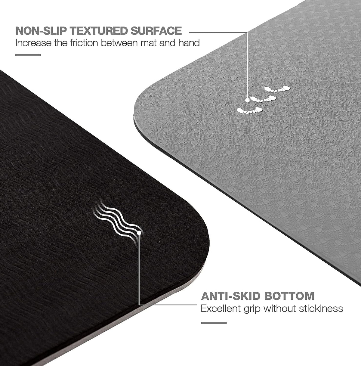 Large Yoga Mat for Men and Women 1/4 & 2/5 Inch Extra Thick TPE Fitness Mat for Home Gym Workout, Non-Slip, Eco Friendly Exercise Mat for Yoga, Pilates, Stretching, Meditation