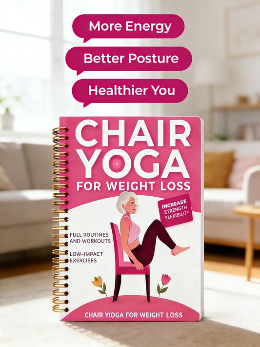 Chair Yoga for Seniors Over 60 Book, Pink Cover Exercise Guide with Chart, Gentle Chair Poses for Weight Loss, Balance and Mobility for Elderly Women