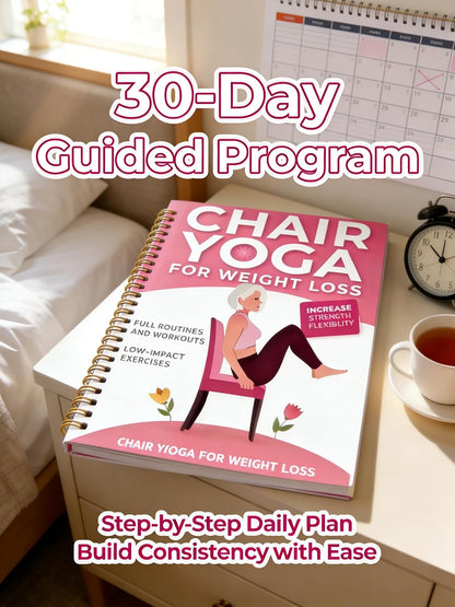 Chair Yoga for Seniors Over 60 Book, Pink Cover Exercise Guide with Chart, Gentle Chair Poses for Weight Loss, Balance and Mobility for Elderly Women