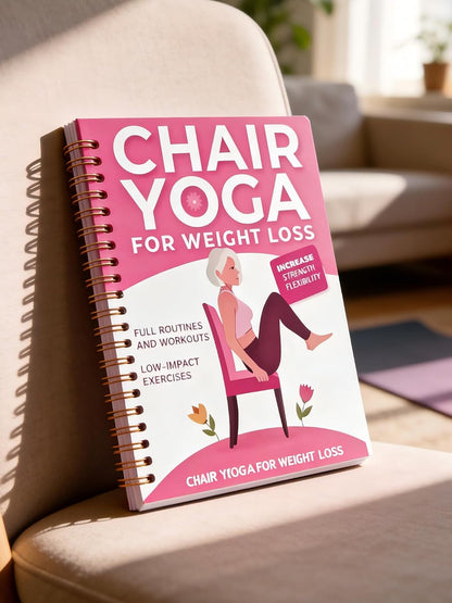 Chair Yoga for Seniors Over 60 Book, Pink Cover Exercise Guide with Chart, Gentle Chair Poses for Weight Loss, Balance and Mobility for Elderly Women