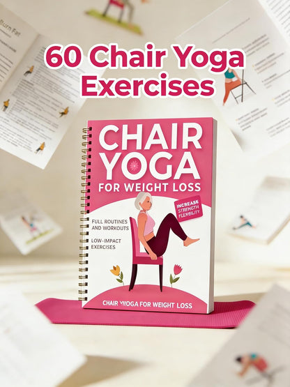 Chair Yoga for Seniors Over 60 Book, Pink Cover Exercise Guide with Chart, Gentle Chair Poses for Weight Loss, Balance and Mobility for Elderly Women