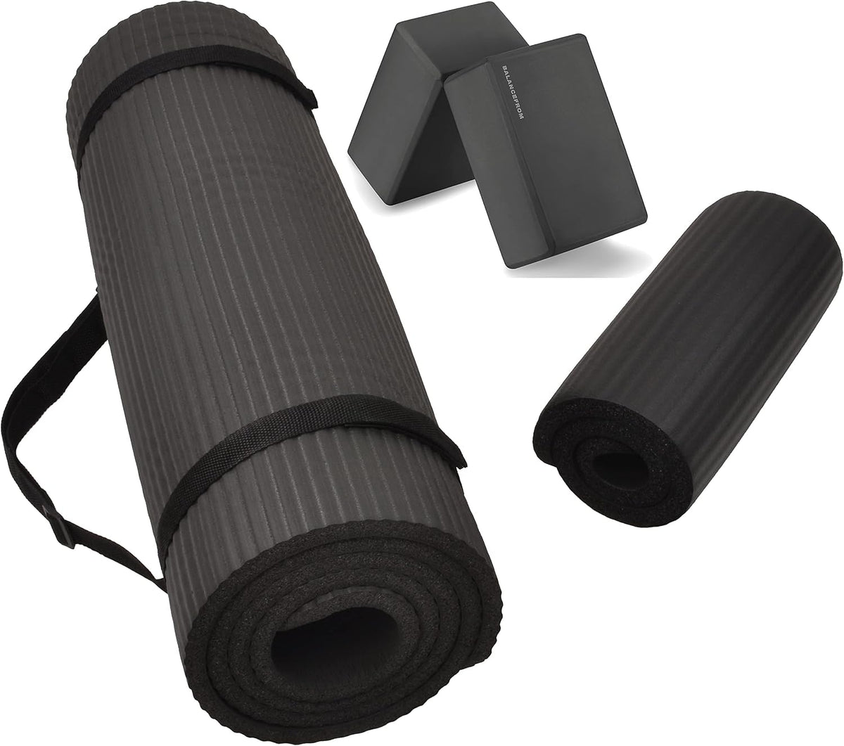 All Purpose 1/2-Inch Extra Thick High Density Anti-Tear Exercise Yoga Mat and Knee Pad with Carrying Strap and Optional Yoga Blocks, Multiple
