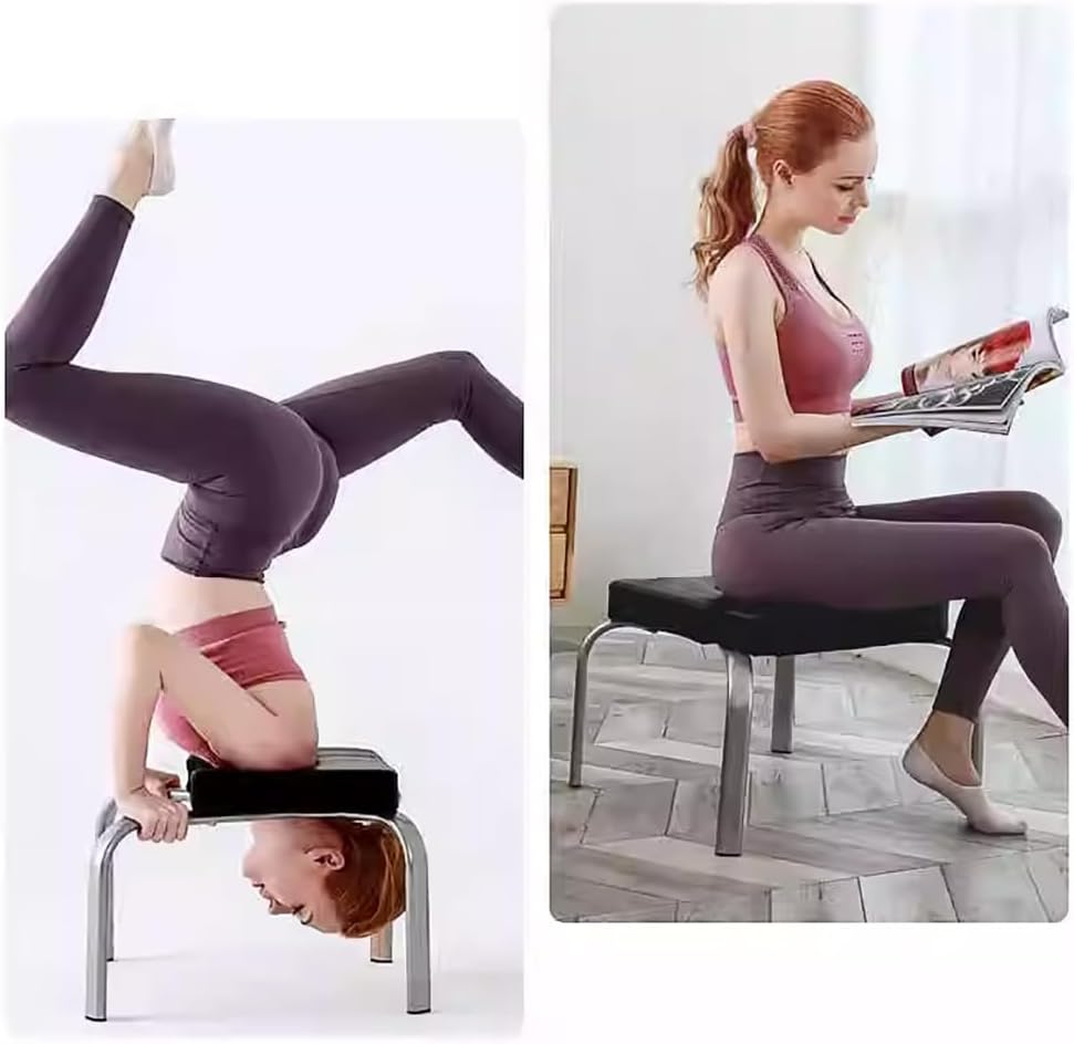 Yoga Inversion Chair,Stainless Steel Frame,Yoga Assist Chair,T-Shaped Removable Seat Yoga Inversion Stool,Yoga Inversion Trainer,Black