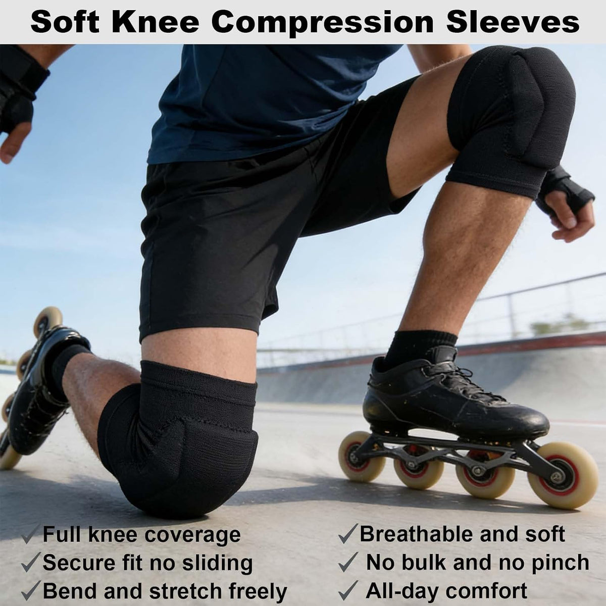 Volleyball Knee Pads for Men Women, Soft Elastic Sleeve, Black M (1 Pair)
