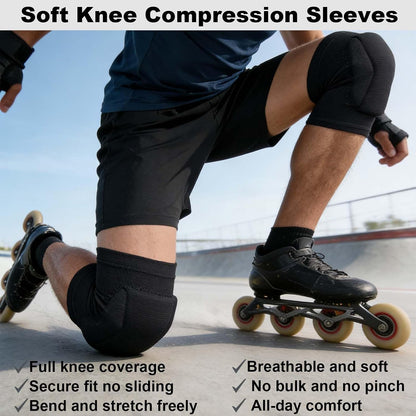 Volleyball Knee Pads for Men Women, Soft Elastic Sleeve, Black M (1 Pair)