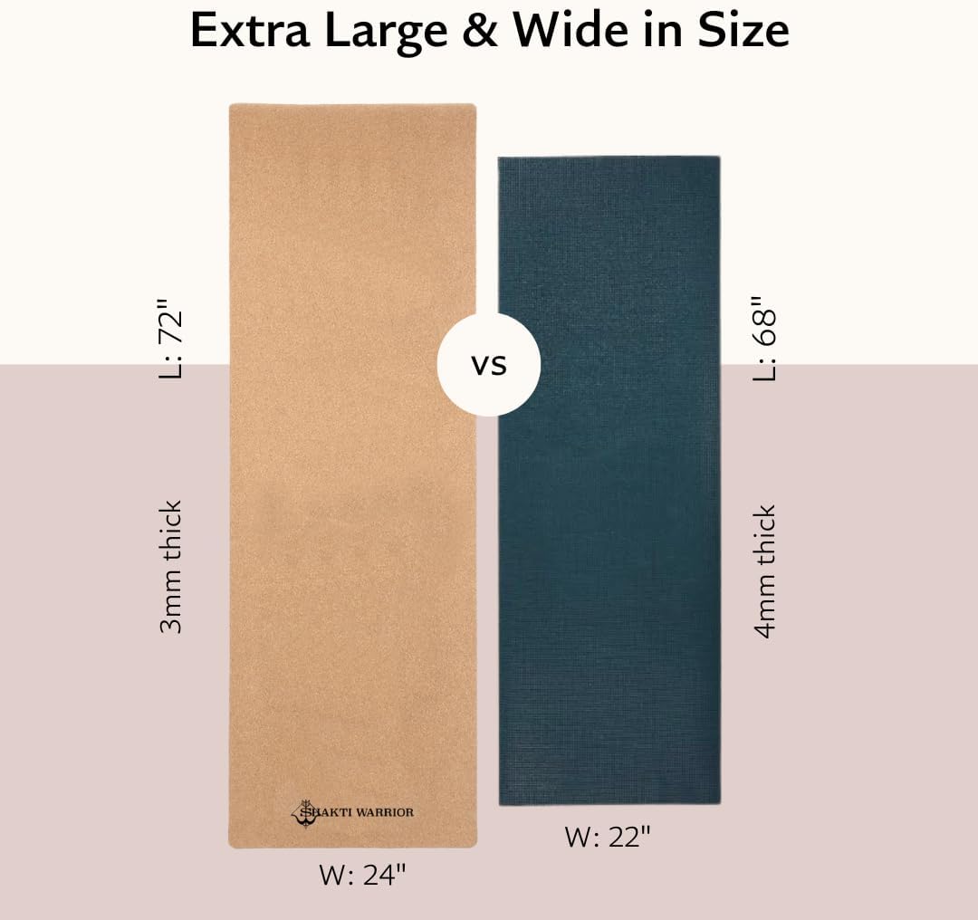 Cork Yoga Mat, Non Slip, 72 x 24 Inch, 3mm Thick