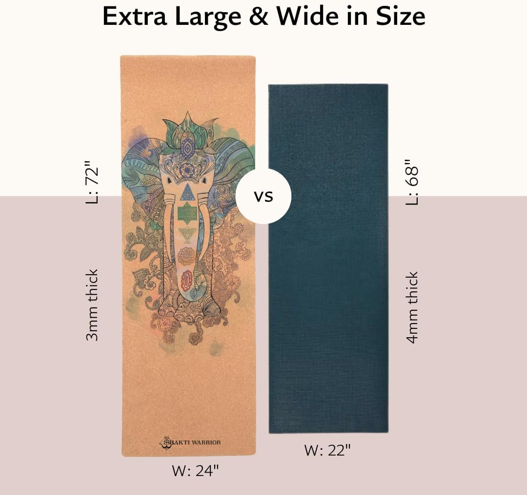 Cork Yoga Mat, Non Slip, 72 x 24 Inch, 3mm Thick