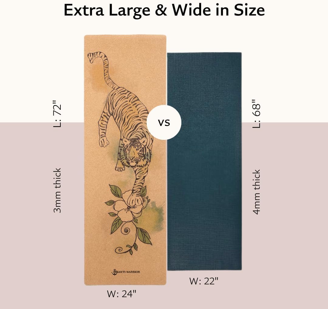 Cork Yoga Mat, Non Slip, 72 x 24 Inch, 3mm Thick