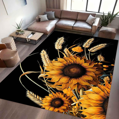 You are My Sunshine Sunflower Area Rug 6x8ft Beautiful Bee Butterfly Rug Indoor Low Pile Non-Shedding Carpet for Contemporary Retro Living Room Bedroom Yoga Mat Washable Non-Slip Rugs