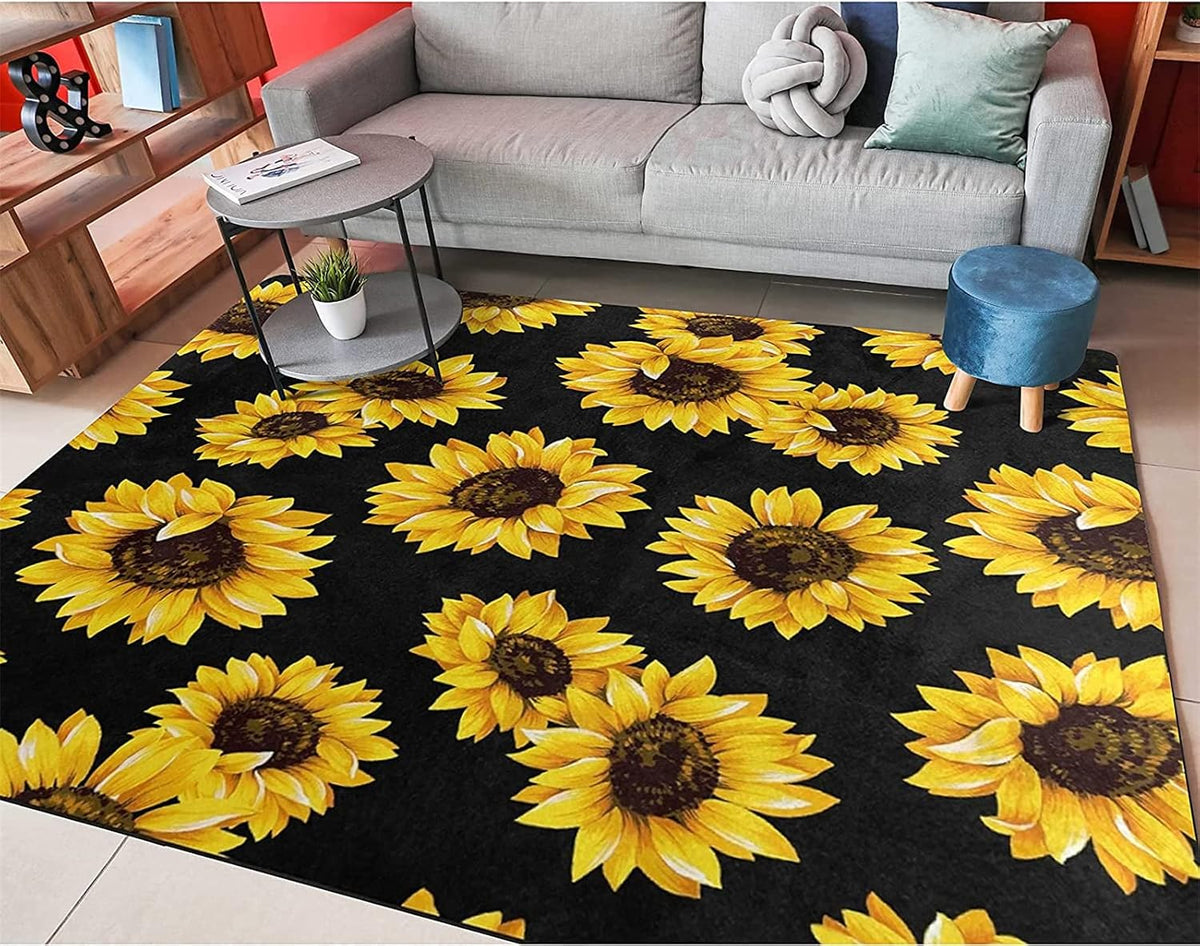 You are My Sunshine Sunflower Area Rug 6x8ft Beautiful Bee Butterfly Rug Indoor Low Pile Non-Shedding Carpet for Contemporary Retro Living Room Bedroom Yoga Mat Washable Non-Slip Rugs