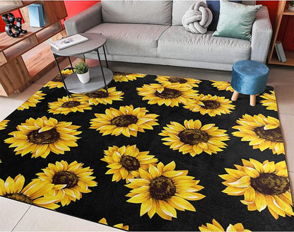 You are My Sunshine Sunflower Area Rug 6x8ft Beautiful Bee Butterfly Rug Indoor Low Pile Non-Shedding Carpet for Contemporary Retro Living Room Bedroom Yoga Mat Washable Non-Slip Rugs