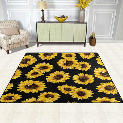 You are My Sunshine Sunflower Area Rug 6x8ft Beautiful Bee Butterfly Rug Indoor Low Pile Non-Shedding Carpet for Contemporary Retro Living Room Bedroom Yoga Mat Washable Non-Slip Rugs