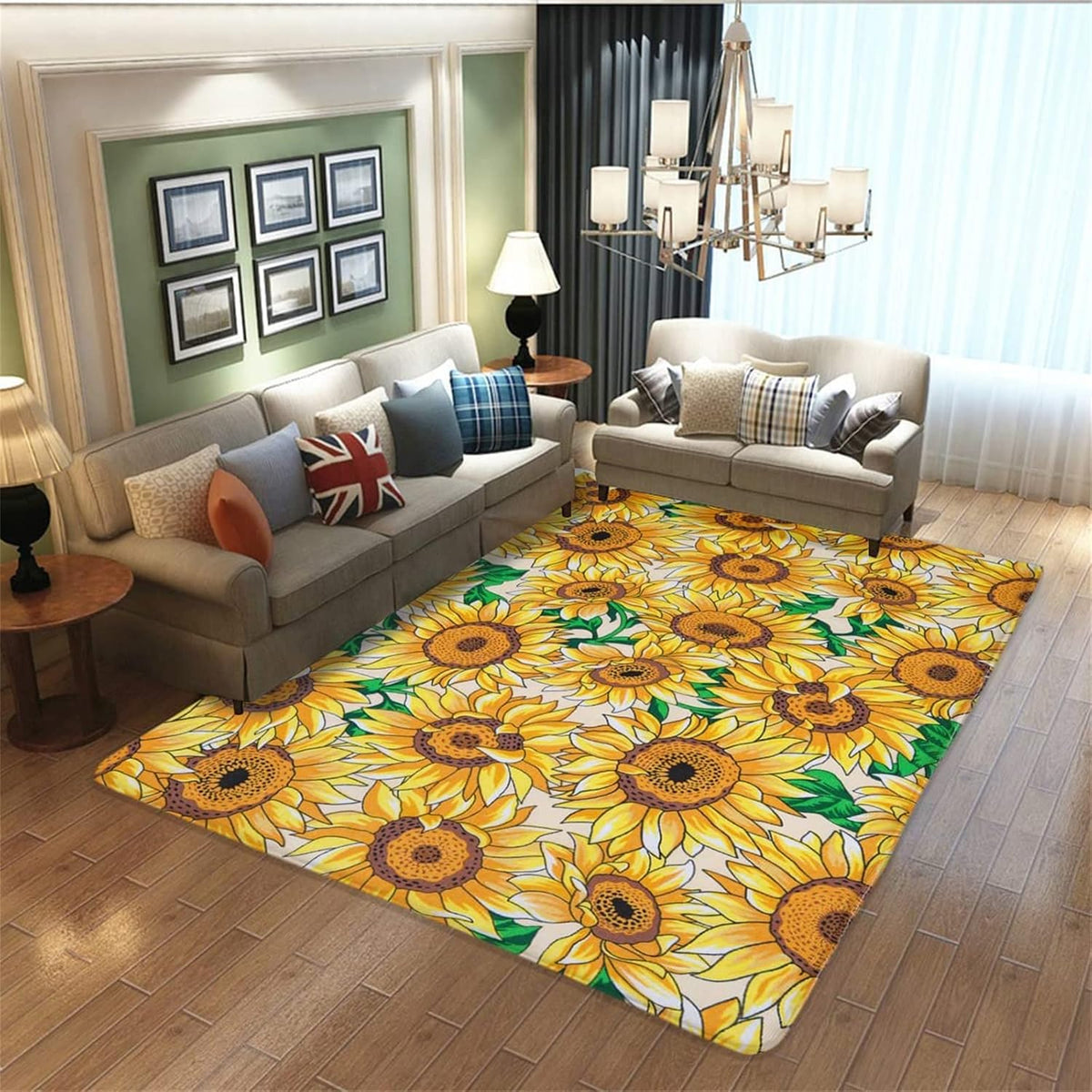 You are My Sunshine Sunflower Area Rug 6x8ft Beautiful Bee Butterfly Rug Indoor Low Pile Non-Shedding Carpet for Contemporary Retro Living Room Bedroom Yoga Mat Washable Non-Slip Rugs