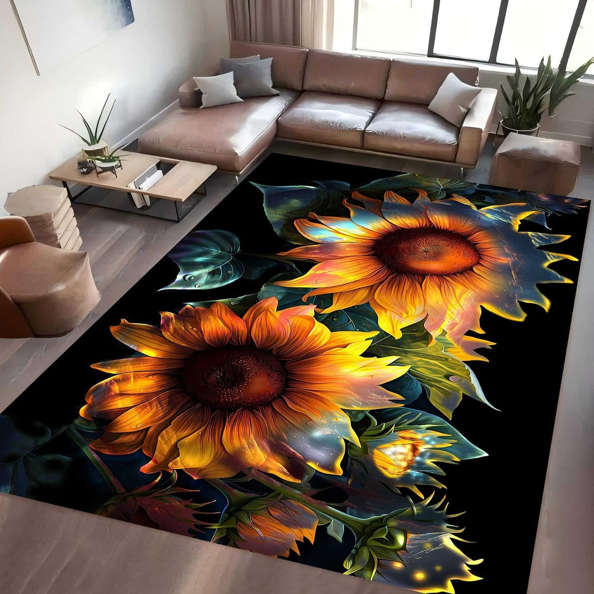 You are My Sunshine Sunflower Area Rug 6x8ft Beautiful Bee Butterfly Rug Indoor Low Pile Non-Shedding Carpet for Contemporary Retro Living Room Bedroom Yoga Mat Washable Non-Slip Rugs