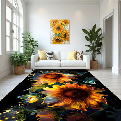 You are My Sunshine Sunflower Area Rug 6x8ft Beautiful Bee Butterfly Rug Indoor Low Pile Non-Shedding Carpet for Contemporary Retro Living Room Bedroom Yoga Mat Washable Non-Slip Rugs