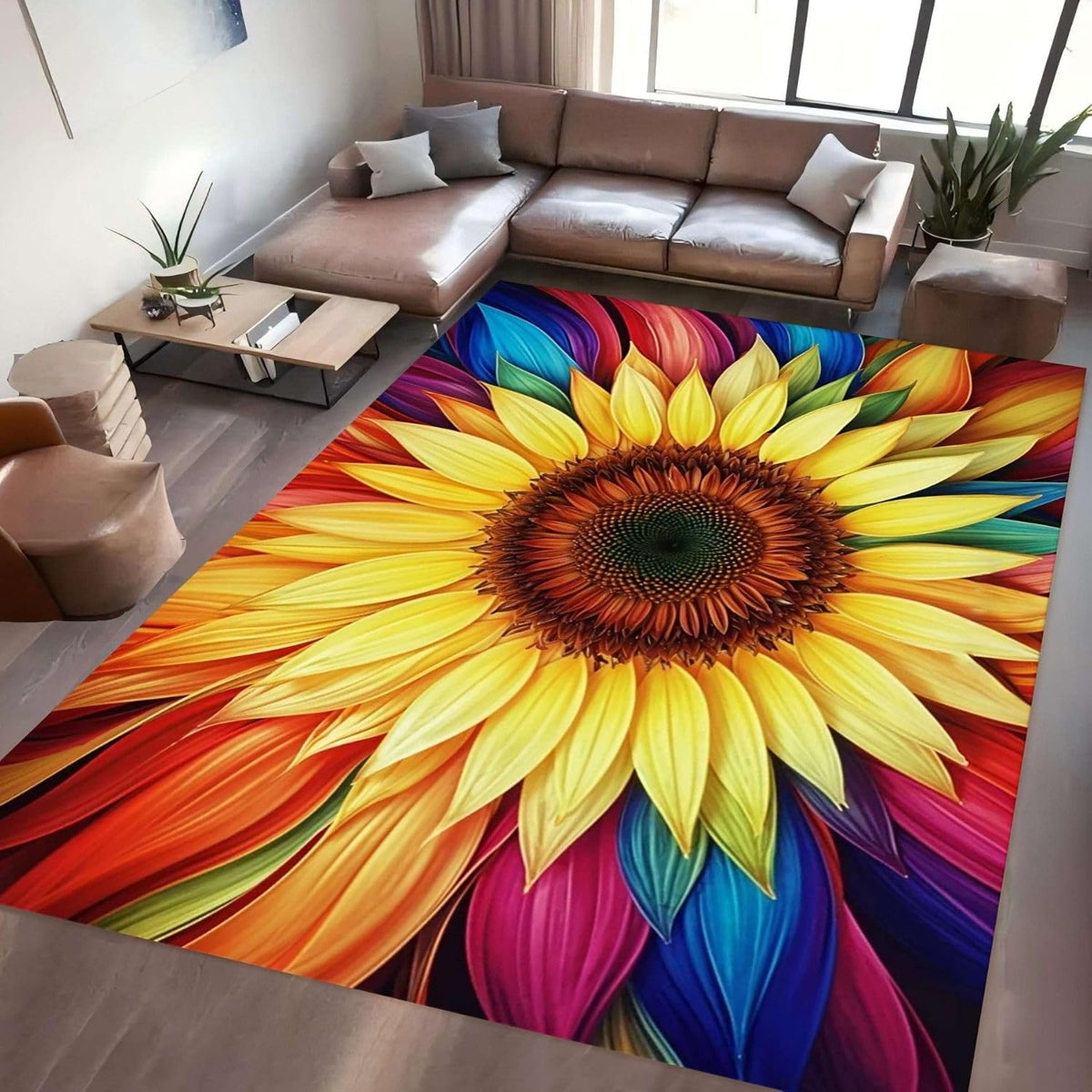 You are My Sunshine Sunflower Area Rug 6x8ft Beautiful Bee Butterfly Rug Indoor Low Pile Non-Shedding Carpet for Contemporary Retro Living Room Bedroom Yoga Mat Washable Non-Slip Rugs