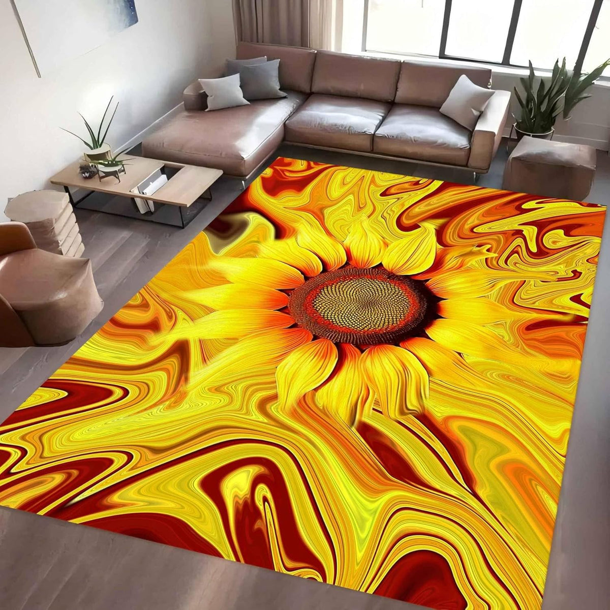 You are My Sunshine Sunflower Area Rug 6x8ft Beautiful Bee Butterfly Rug Indoor Low Pile Non-Shedding Carpet for Contemporary Retro Living Room Bedroom Yoga Mat Washable Non-Slip Rugs