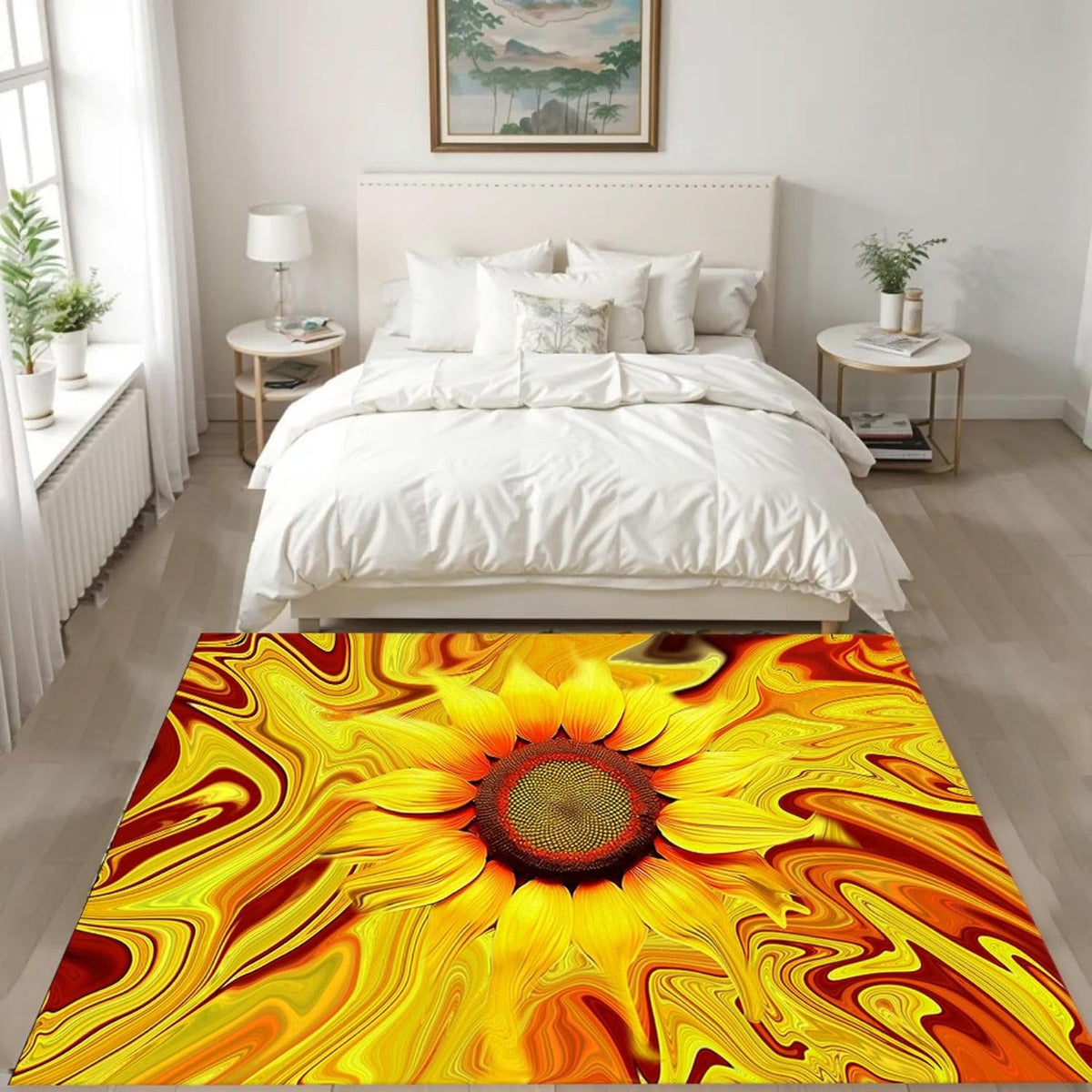 You are My Sunshine Sunflower Area Rug 6x8ft Beautiful Bee Butterfly Rug Indoor Low Pile Non-Shedding Carpet for Contemporary Retro Living Room Bedroom Yoga Mat Washable Non-Slip Rugs