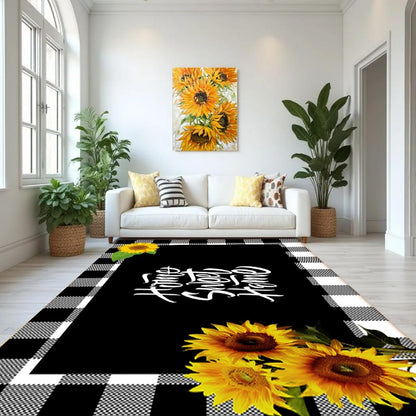 You are My Sunshine Sunflower Area Rug 6x8ft Beautiful Bee Butterfly Rug Indoor Low Pile Non-Shedding Carpet for Contemporary Retro Living Room Bedroom Yoga Mat Washable Non-Slip Rugs
