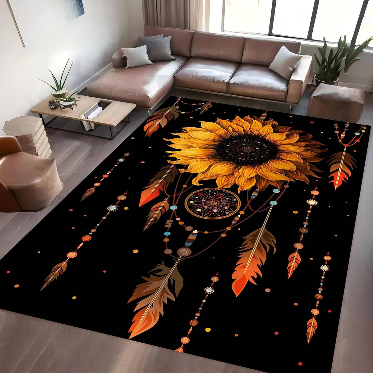 You are My Sunshine Sunflower Area Rug 6x8ft Beautiful Bee Butterfly Rug Indoor Low Pile Non-Shedding Carpet for Contemporary Retro Living Room Bedroom Yoga Mat Washable Non-Slip Rugs