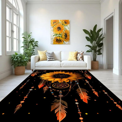 You are My Sunshine Sunflower Area Rug 6x8ft Beautiful Bee Butterfly Rug Indoor Low Pile Non-Shedding Carpet for Contemporary Retro Living Room Bedroom Yoga Mat Washable Non-Slip Rugs